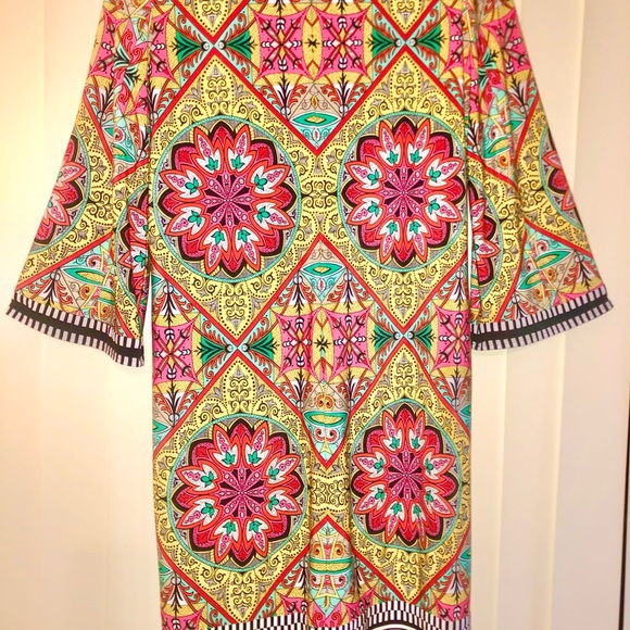 Laundry by Shelli Segal midi dress, Risque Multi, bell sleeves, mid-century, 10 - Picture 3 of 6